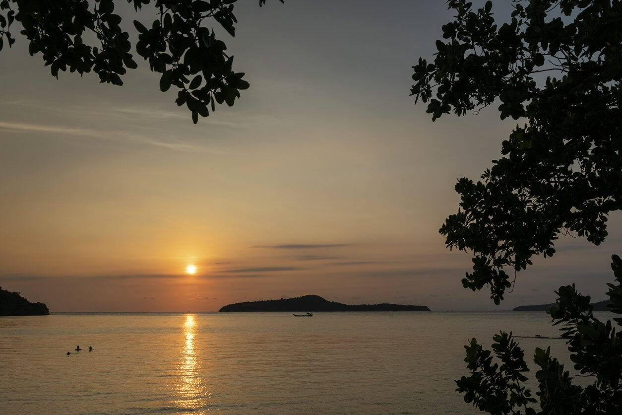 Koh Russey from Koh Ta Kiev island near Sihanoukville in Cambodia at sunset