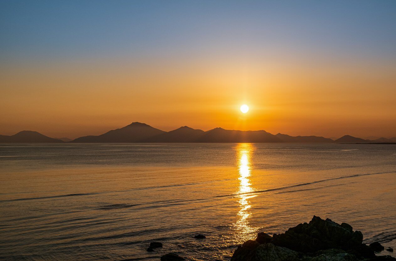 Sunset at Dadaepo Beach, a landmark of Busan, South Korea.