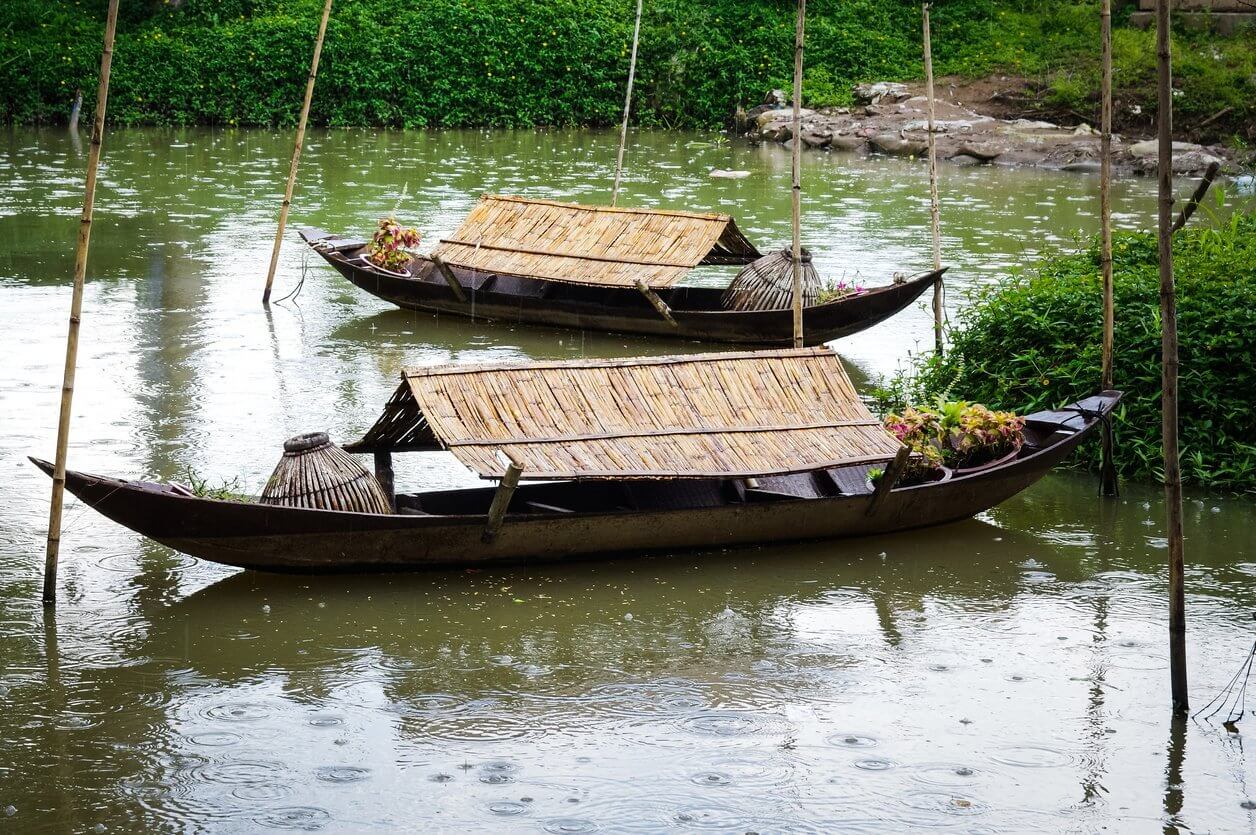 Couple of boats in rainy day