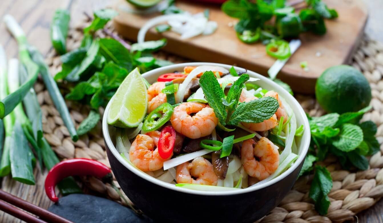 Prawn rice noodles asian food