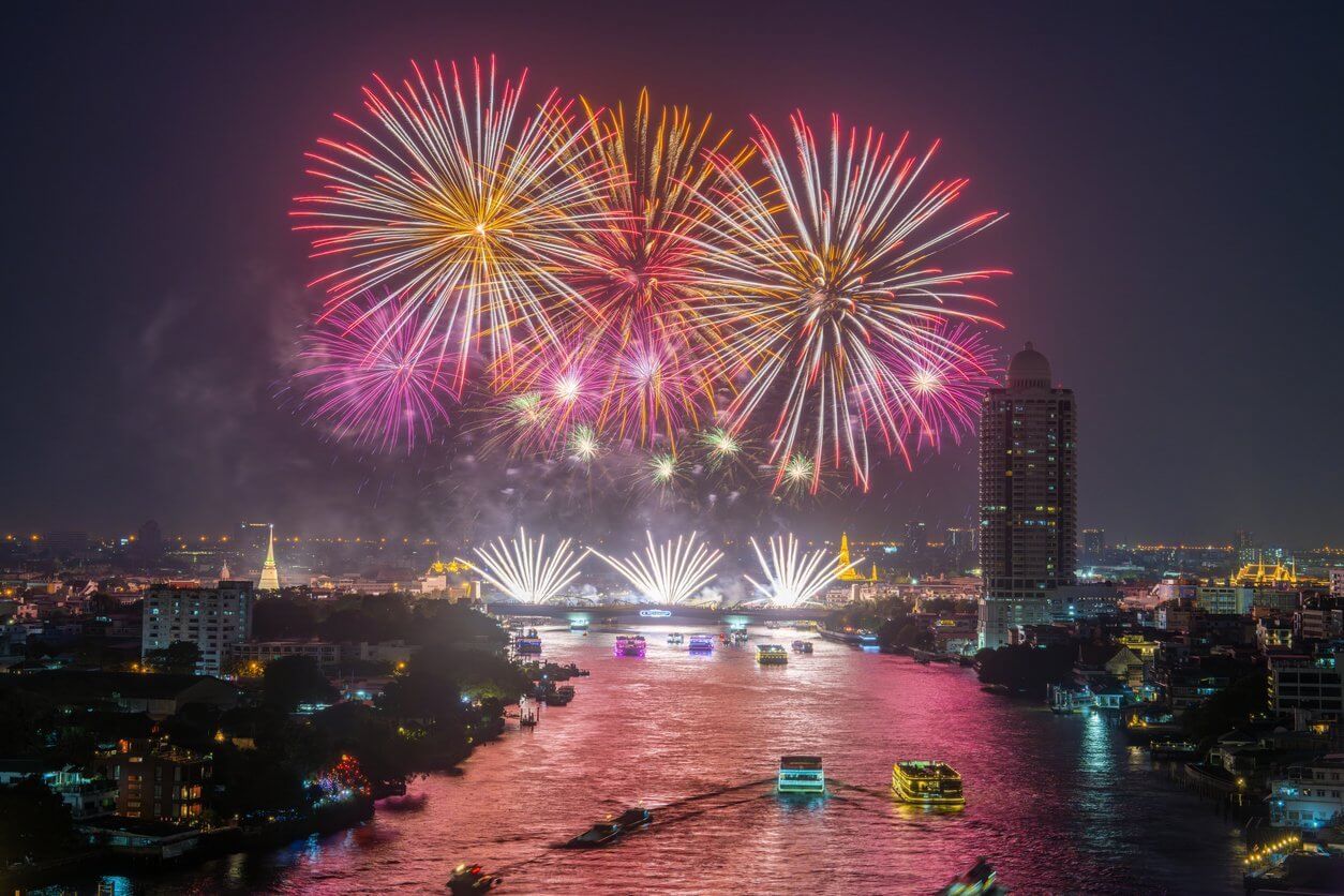 Les meilleures villes où célébrer le nouvel an dans le monde 3 Grand feu d’artifice au-dessus de la ville de Bangkok
