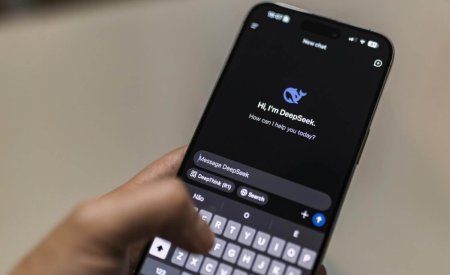 A smartphone displaying the DeepSeek AI chat interface, depicting modern technology use.